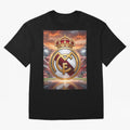 Tormenta del F¨²tbol Oversized T-Shirt Show Championship Spirit for Global Football Passion for FIFA World Cup 2026, with Messi, Neymar and Mbappe, Argentina, Retro Football Energy, Iconic Rivalries, Trophy Chase Drama and Stadium Atmosphere;