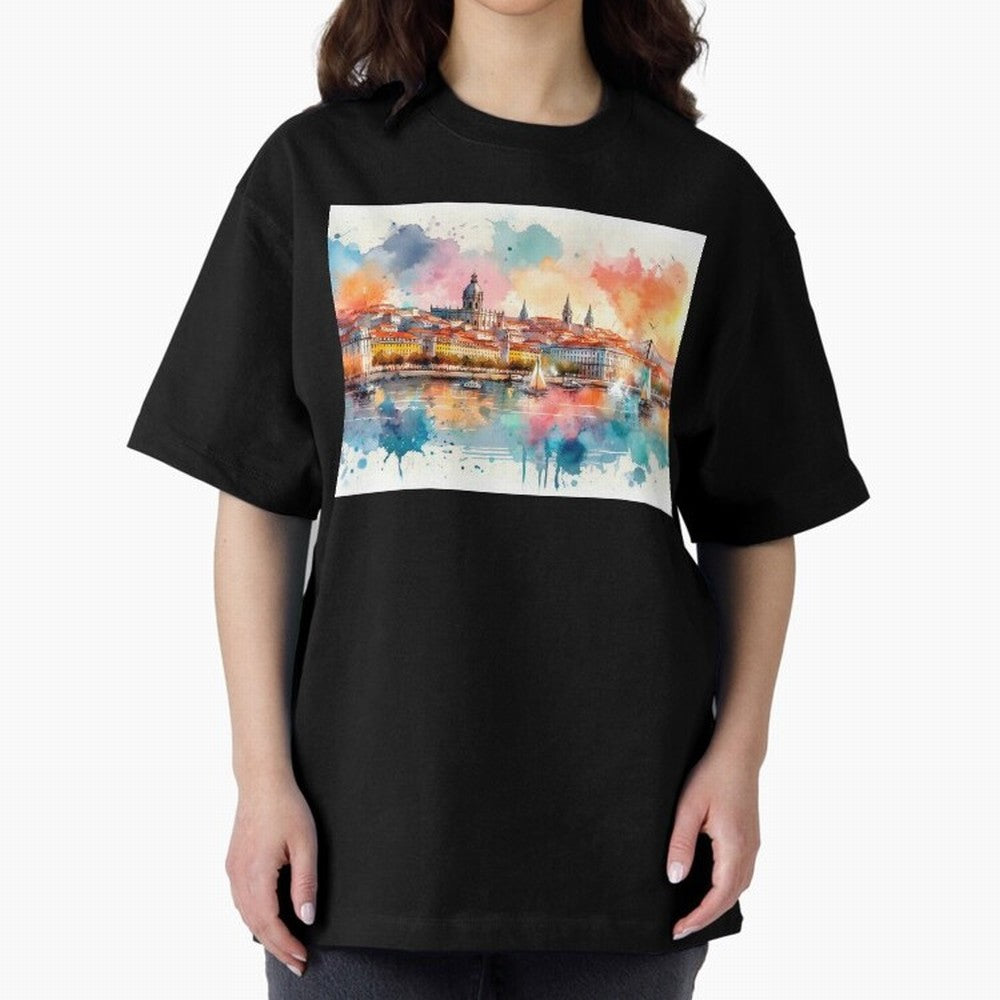 Lisbon cityscape with sailboats Oversized T-Shirt Turn Every Weekend Toward Match Day Hype around FIFA World Cup 2026 USA Canada Mexico, CR7 and Messi, England, France and Netherlands, Match Day Excitement, Supporter Culture, Golden Goals and