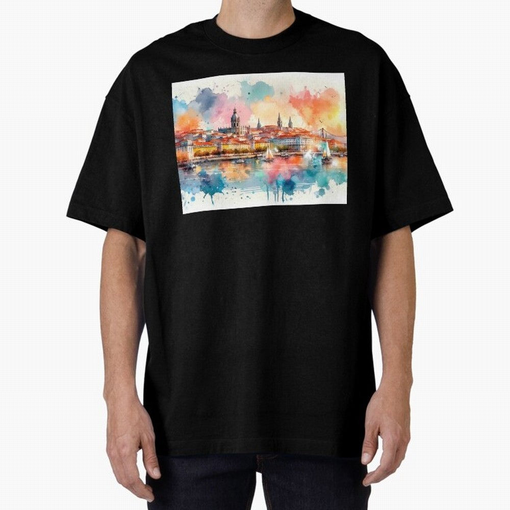 Lisbon cityscape with sailboats Oversized T-Shirt Turn Every Weekend Toward Match Day Hype around FIFA World Cup 2026 USA Canada Mexico, CR7 and Messi, England, France and Netherlands, Match Day Excitement, Supporter Culture, Golden Goals and