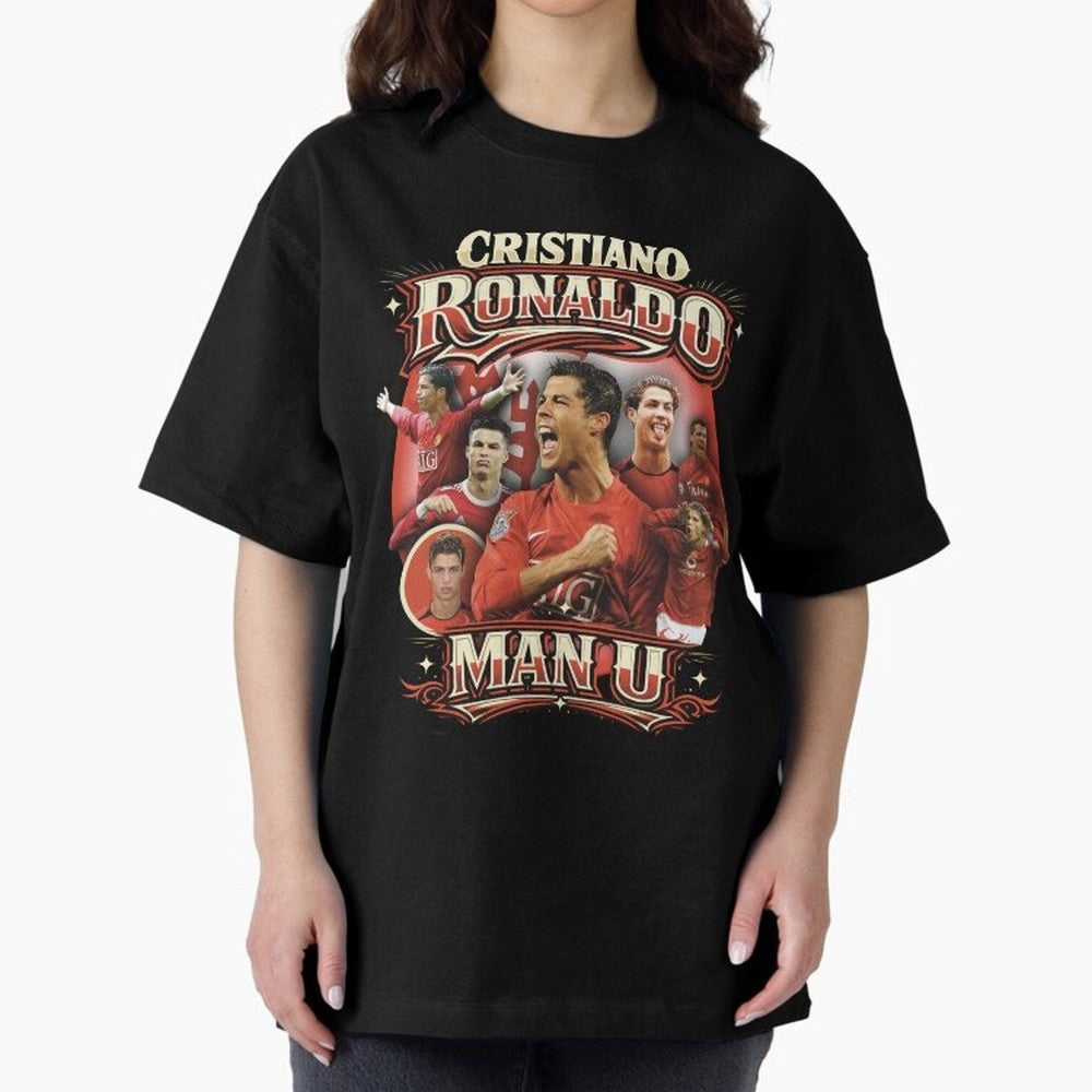 Cristiano Ronaldo Manchester United Oversized T-Shirt Bring Champion Energy into Global Football Passion for FIFA World Cup 2026 Group Stage, with Haaland and Mbappe, Portugal, Spain and Germany, Goal Celebration Energy, Supporter Heritage,
