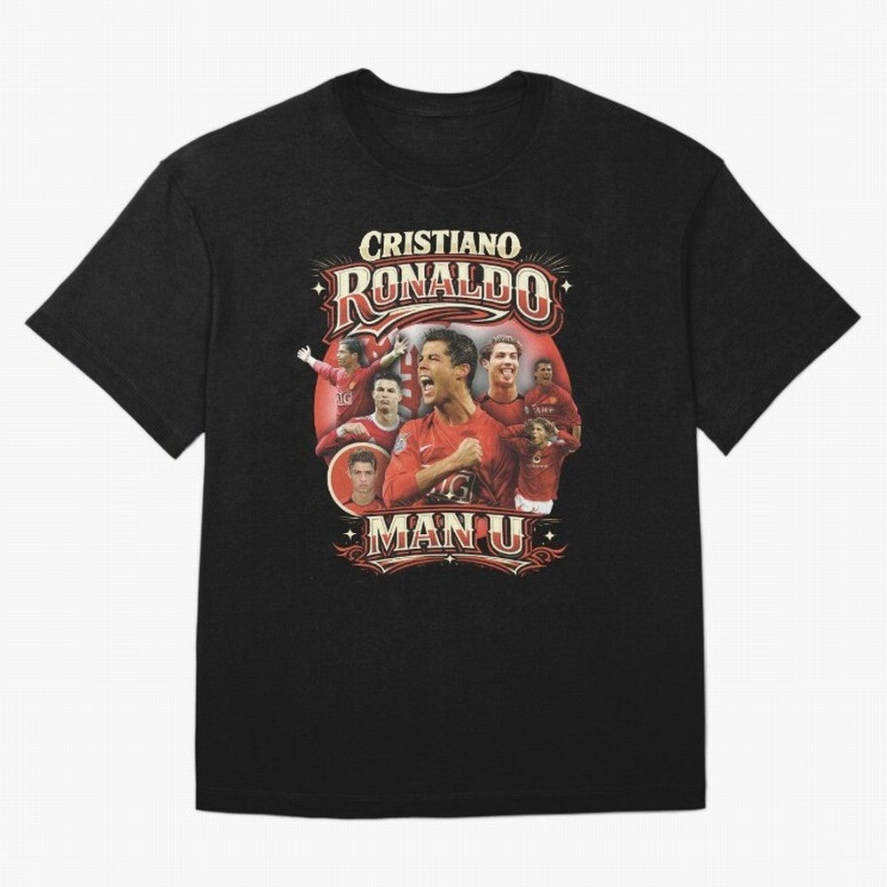 Cristiano Ronaldo Manchester United Oversized T-Shirt Bring Champion Energy into Global Football Passion for FIFA World Cup 2026 Group Stage, with Haaland and Mbappe, Portugal, Spain and Germany, Goal Celebration Energy, Supporter Heritage,