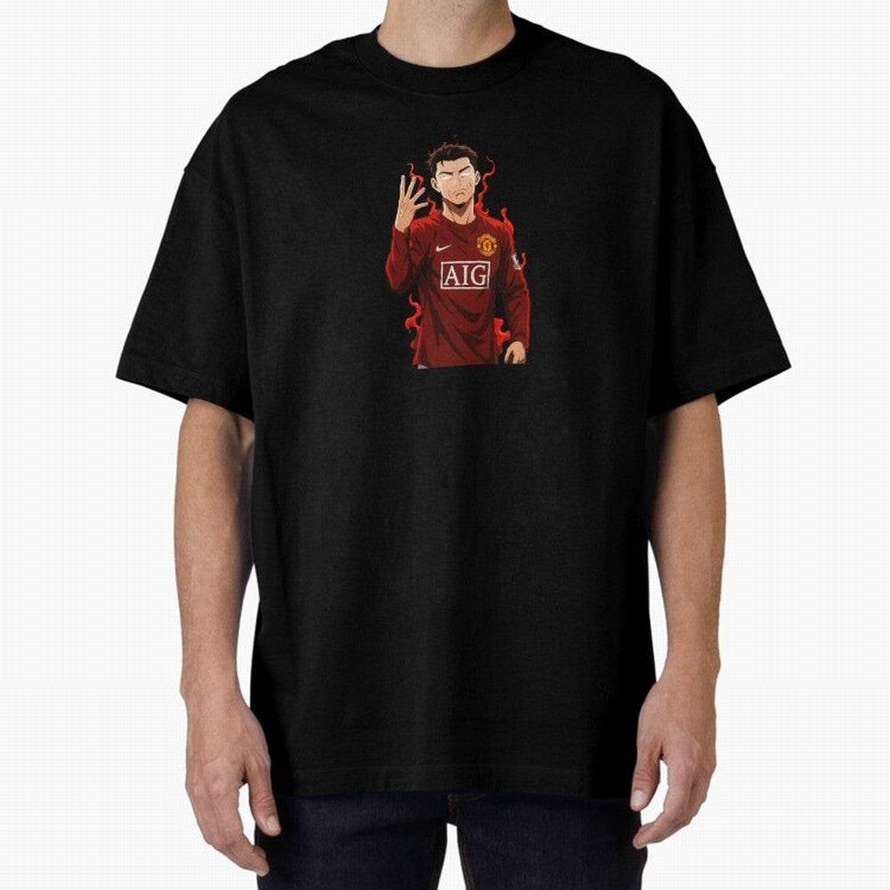 Cristiano Ronaldo Anime Art Blue Lock Inspired Football Legend Oversized T-Shirt Follow the Road to FIFA World Cup 2026 Group Stage Capturing CR7 and Messi, England Energy, Championship Spirit, Famous Goals, Roaring Crowds and International