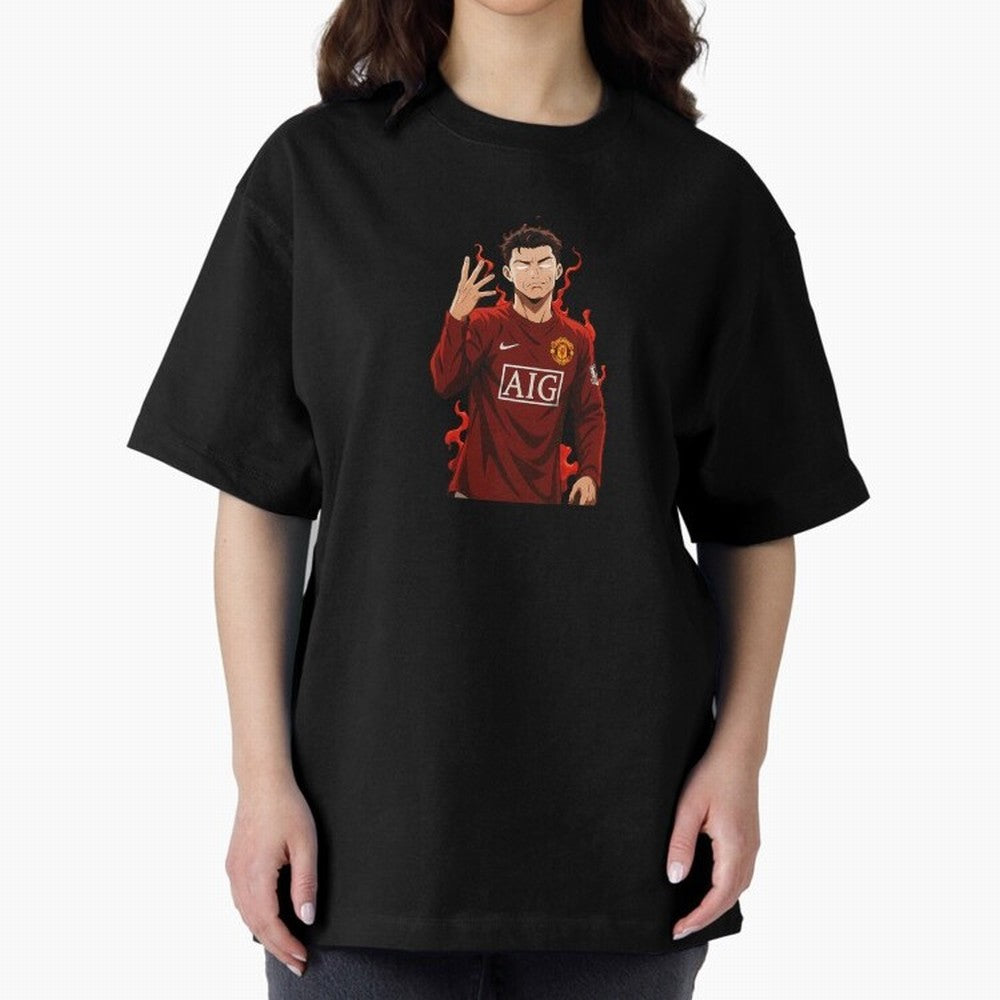 Cristiano Ronaldo Anime Art Blue Lock Inspired Football Legend Oversized T-Shirt Follow the Road to FIFA World Cup 2026 Group Stage Capturing CR7 and Messi, England Energy, Championship Spirit, Famous Goals, Roaring Crowds and International