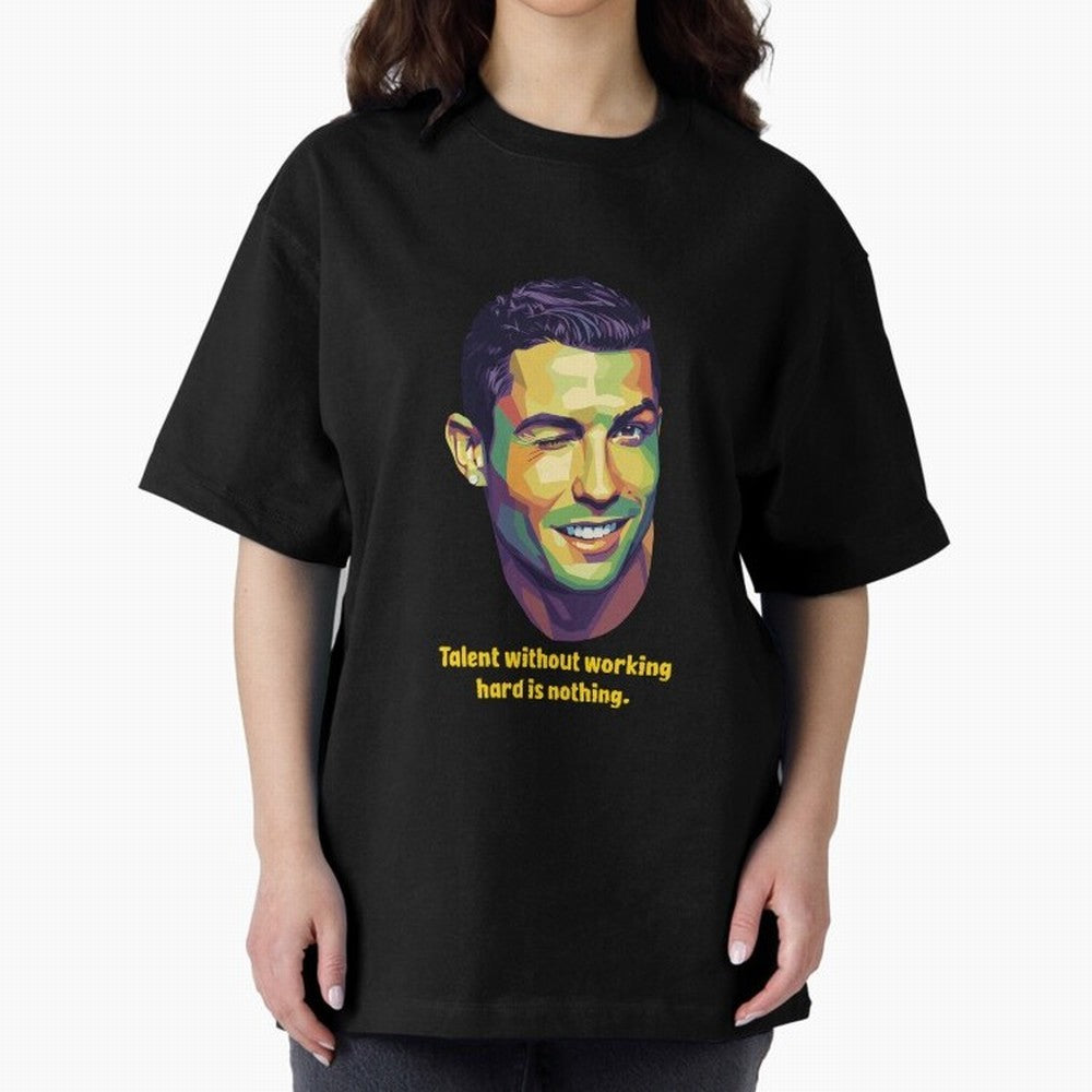 Cristiano Ronaldo Quotes Oversized T-Shirt Fuel Global Football Passion for FIFA World Cup 2026 Group Stage, Centered on Neymar, Haaland and Cristiano Ronaldo, Brazil, Championship Spirit, Famous Goals, Roaring Crowds and International Football