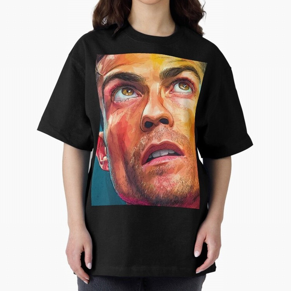 Cristiano Ronaldo Football Soccer Player Intense Color Portrait Oversized T-Shirt Mark Global Football Passion for FIFA World Cup 2026 USA Canada Mexico, Inspired by Messi, Spain and Netherlands, Champion Mindset, Group Stage Buzz, Knockout Tension