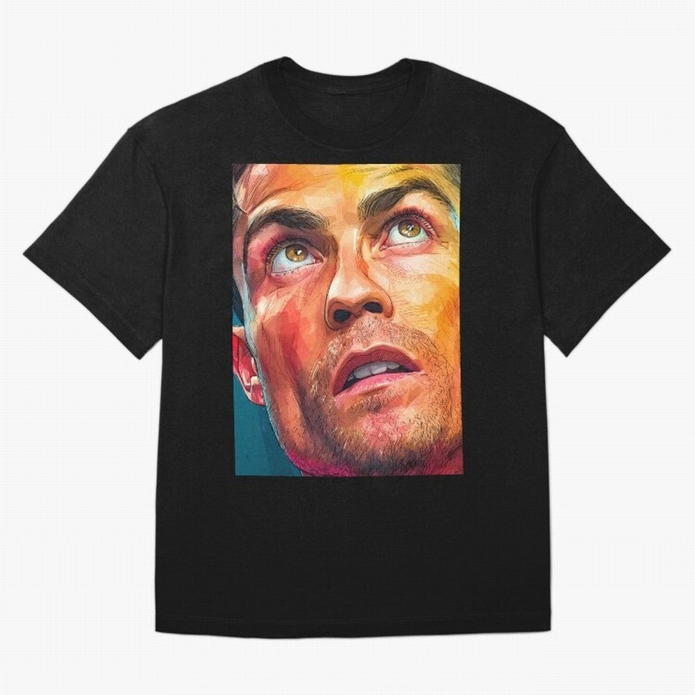 Cristiano Ronaldo Football Soccer Player Intense Color Portrait Oversized T-Shirt Mark Global Football Passion for FIFA World Cup 2026 USA Canada Mexico, Inspired by Messi, Spain and Netherlands, Champion Mindset, Group Stage Buzz, Knockout Tension