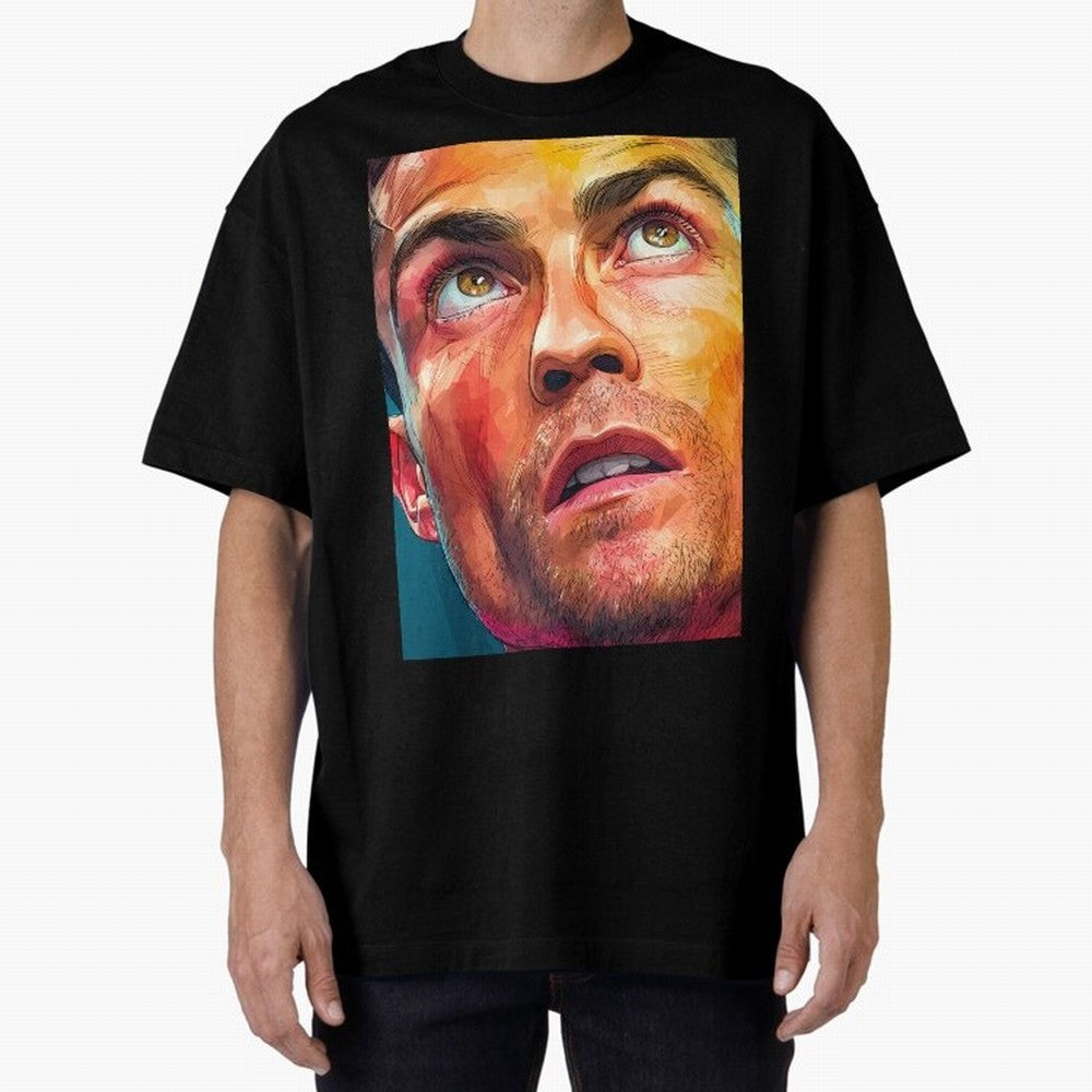 Cristiano Ronaldo Football Soccer Player Intense Color Portrait Oversized T-Shirt Mark Global Football Passion for FIFA World Cup 2026 USA Canada Mexico, Inspired by Messi, Spain and Netherlands, Champion Mindset, Group Stage Buzz, Knockout Tension