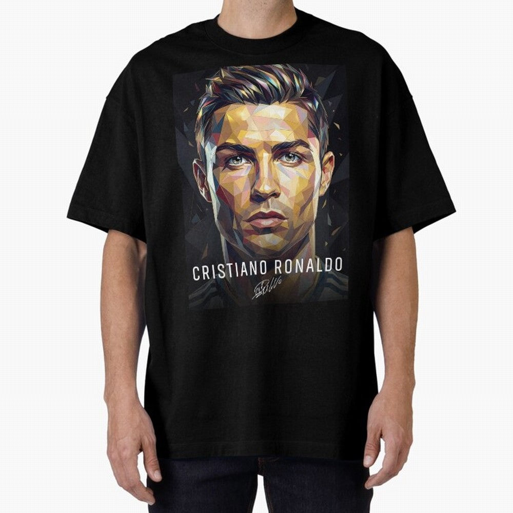 Cristiano Ronaldo Geometric Low Poly Soccer Legend Oversized T-Shirt Celebrate the Road through FIFA World Cup 2026 Spirit, Celebrating England, France and Netherlands, Haaland, Football History, Final Match Energy, Crowd Noise and Once in a