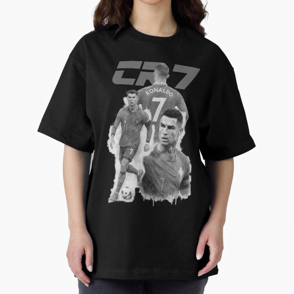 CR7 Cristiano Ronaldo illustration ink black white watercolour Oversized T-Shirt Feel International Energy from Global Football Passion for FIFA World Cup 2026, Highlighting Messi, Neymar and Mbappe, Brazil, Portugal and Argentina, Football