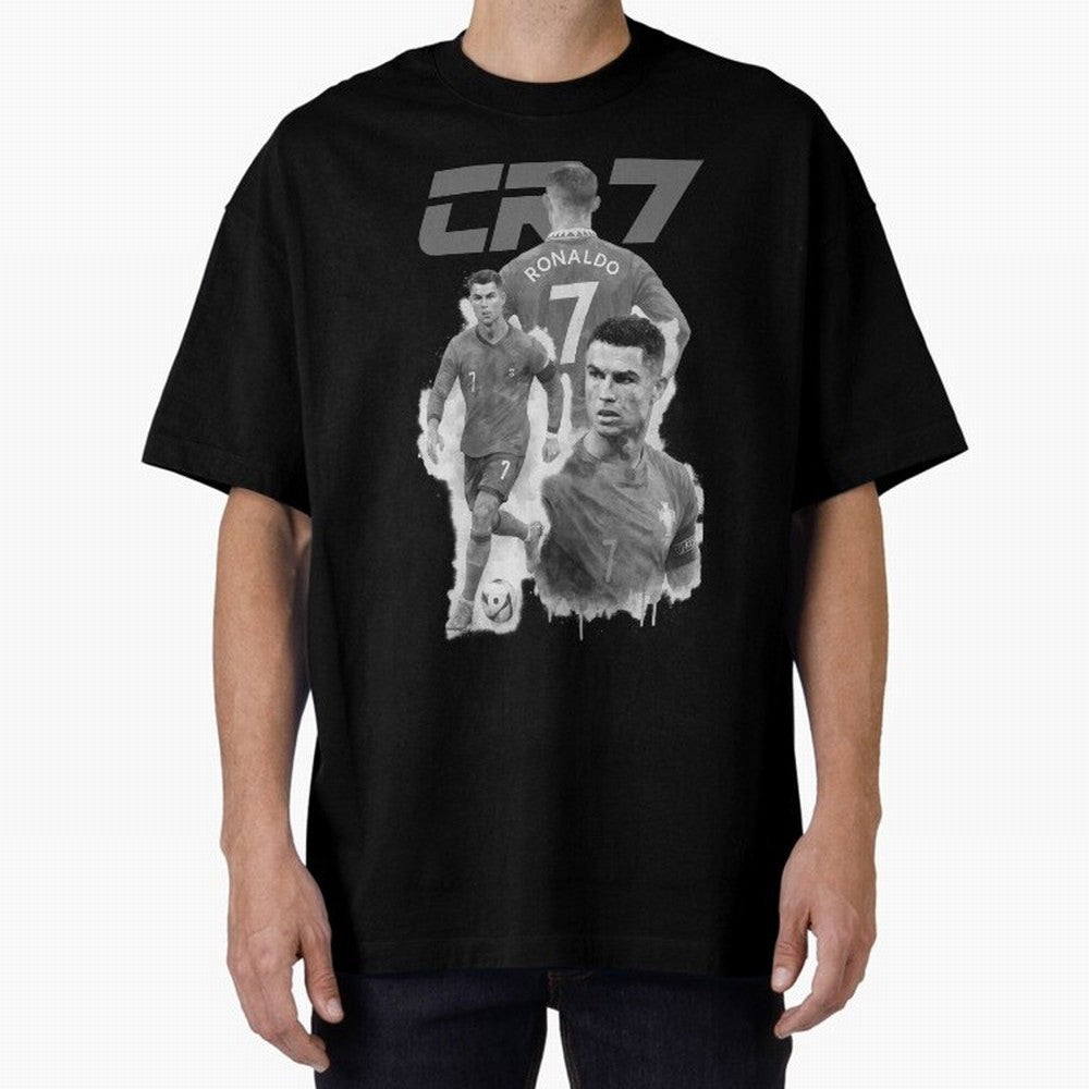 CR7 Cristiano Ronaldo illustration ink black white watercolour Oversized T-Shirt Feel International Energy from Global Football Passion for FIFA World Cup 2026, Highlighting Messi, Neymar and Mbappe, Brazil, Portugal and Argentina, Football