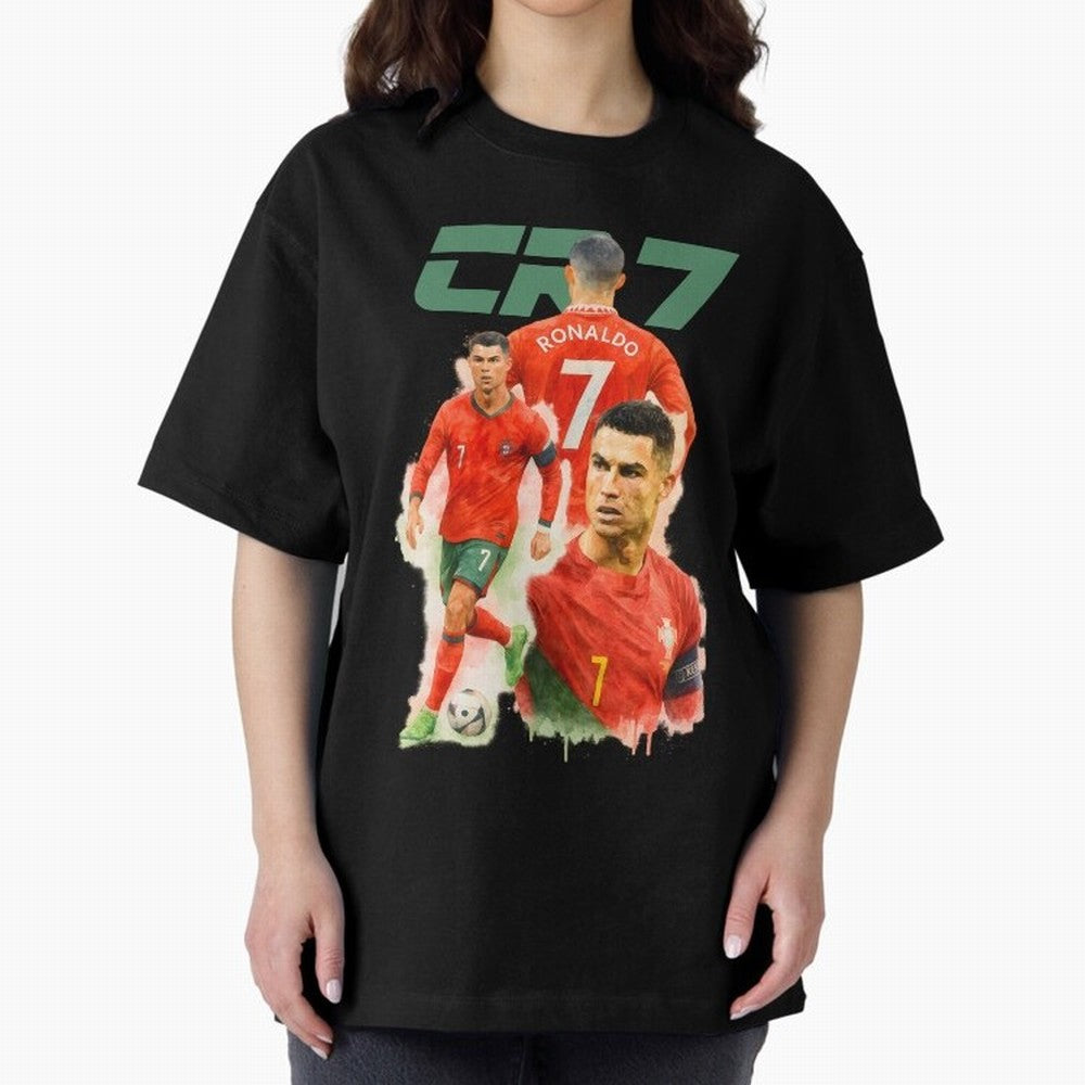 CR7 Cristiano Ronaldo illustration watercolour Oversized T-Shirt Join FIFA World Cup 2026 for Fans of CR7 and England, France and Netherlands, Bringing Football Passion, Legendary Performances, Festival Vibes and Supporter Community; Built for