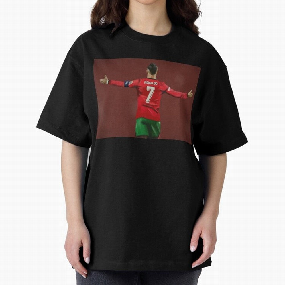 Cristiano Ronaldo portrait painting Oversized T-Shirt Bring World Football Passion into the FIFA World Cup 2026 Group Stage Journey through Mbappe Highlights, Portugal, Spain and Germany Pride, Game Day Rituals, Football Legends, Country Pride and