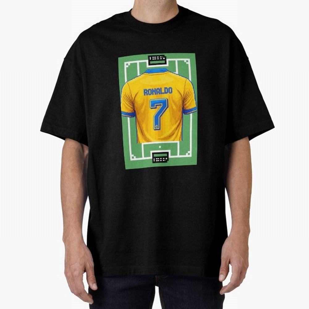 Cristiano Ronaldo Al-Nassr 8-Bit Soccer Football Oversized T-Shirt Follow Every Goal of Match Day Hype around FIFA World Cup 2026 Group Stage, Haaland and Mbappe, Brazil, Portugal and Argentina, Tournament Hype, Historic Matchups, Family Viewing