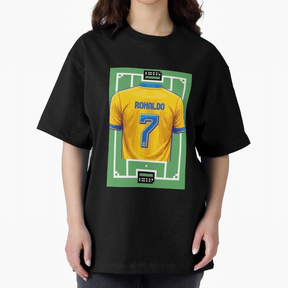 Cristiano Ronaldo Al-Nassr 8-Bit Soccer Football Oversized T-Shirt Follow Every Goal of Match Day Hype around FIFA World Cup 2026 Group Stage, Haaland and Mbappe, Brazil, Portugal and Argentina, Tournament Hype, Historic Matchups, Family Viewing