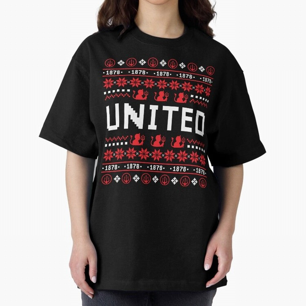 Manchester United Christmas Oversized T-Shirt Create FIFA World Cup 2026 Group Stage for Fans of Messi, CR7 and Mbappe and England, Bringing Football Passion, Legendary Performances, Festival Vibes and Supporter Community; Ideal for Passionate Fans