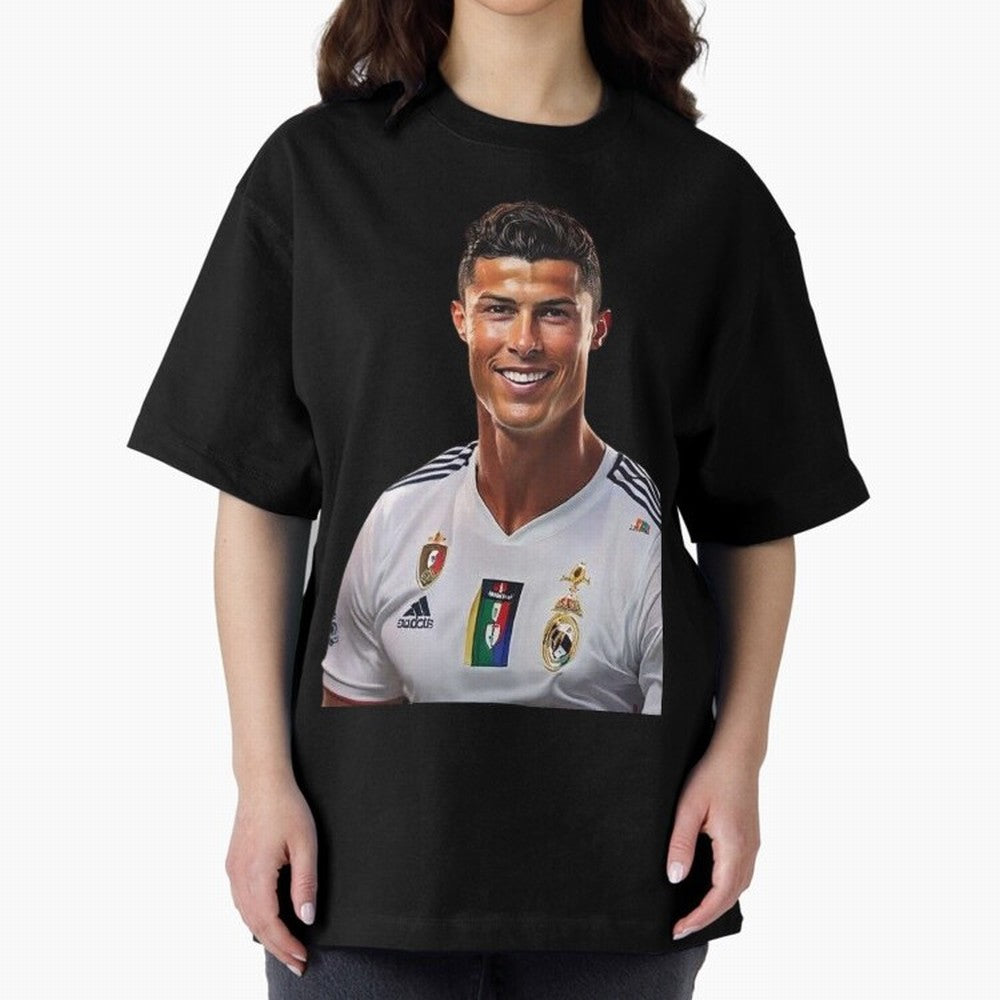 smiling Cristiano Ronaldo Oversized T-Shirt Bring a Vintage Feel to Match Day Hype around FIFA World Cup 2026, CR7, Germany, Worldwide Fan Energy, Dramatic Goals, Stadium Lights and Championship Celebrations; Made for Die Hard Supporters, Soccer