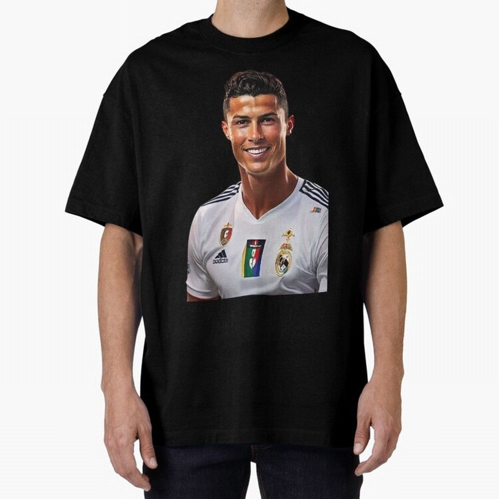 smiling Cristiano Ronaldo Oversized T-Shirt Bring a Vintage Feel to Match Day Hype around FIFA World Cup 2026, CR7, Germany, Worldwide Fan Energy, Dramatic Goals, Stadium Lights and Championship Celebrations; Made for Die Hard Supporters, Soccer