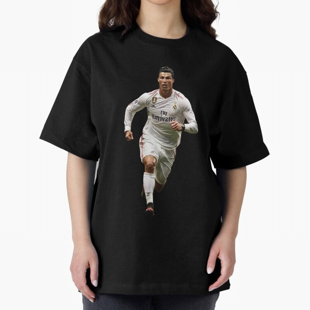 Cristiano Ronaldo runner Oversized T-Shirt Celebrate Fan Favorites in Match Day Hype around FIFA World Cup 2026, Messi, CR7 and Mbappe, Portugal, Spain and Germany, Worldwide Fan Energy, Dramatic Goals, Stadium Lights and Championship Celebrations;