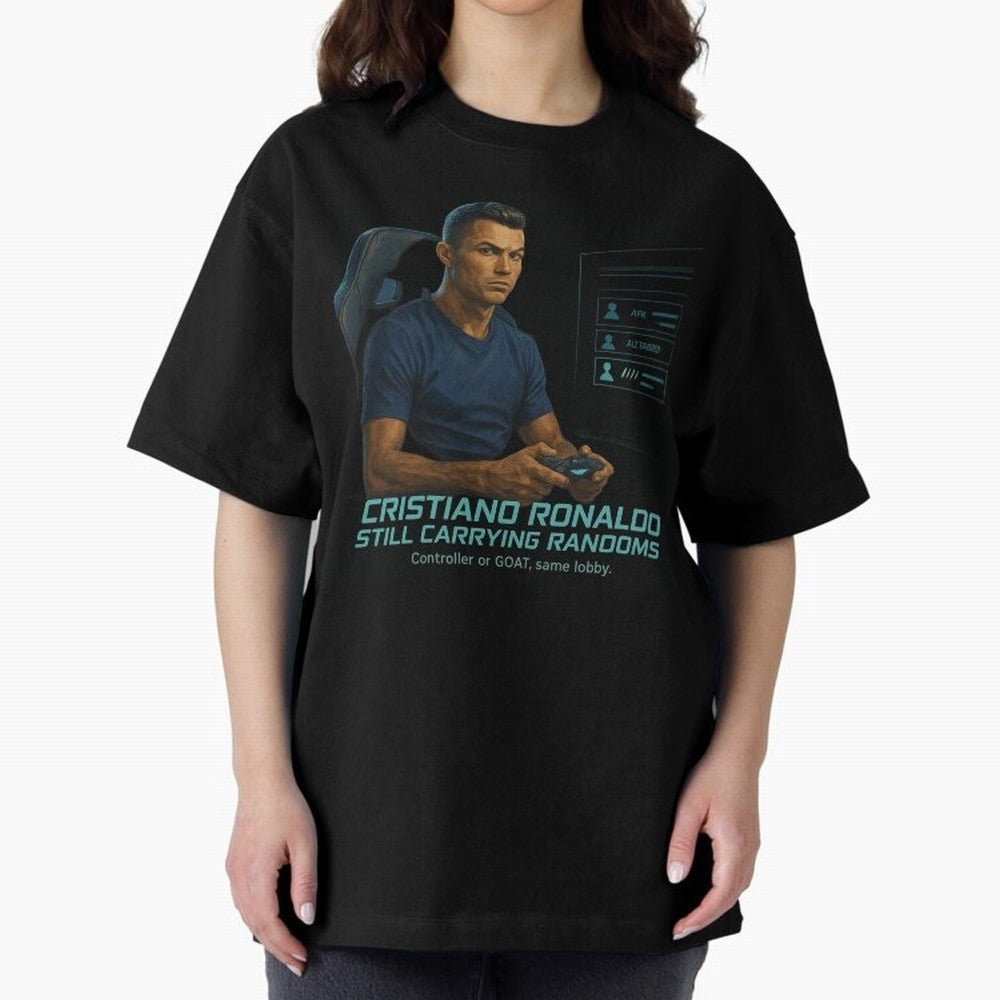 Cristiano Gamer Mode ¡ª Still Carrying Randoms Oversized T-Shirt Create FIFA World Cup 2026 Group Stage for Fans of Messi, CR7 and Mbappe and England, Bringing Football Passion, Legendary Performances, Festival Vibes and Supporter Community; Ideal