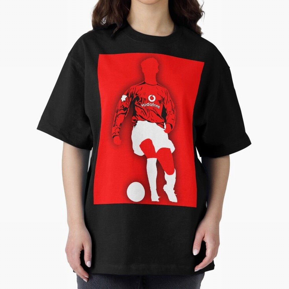 Cristiano Ronaldo Manchester United Silhouette ¨C Legendary Red Devil Artwork by GrizzlyGFX Oversized T-Shirt Experience the FIFA World Cup 2026 Journey through Messi and Cristiano Ronaldo Highlights, England, France and Netherlands Pride, Global