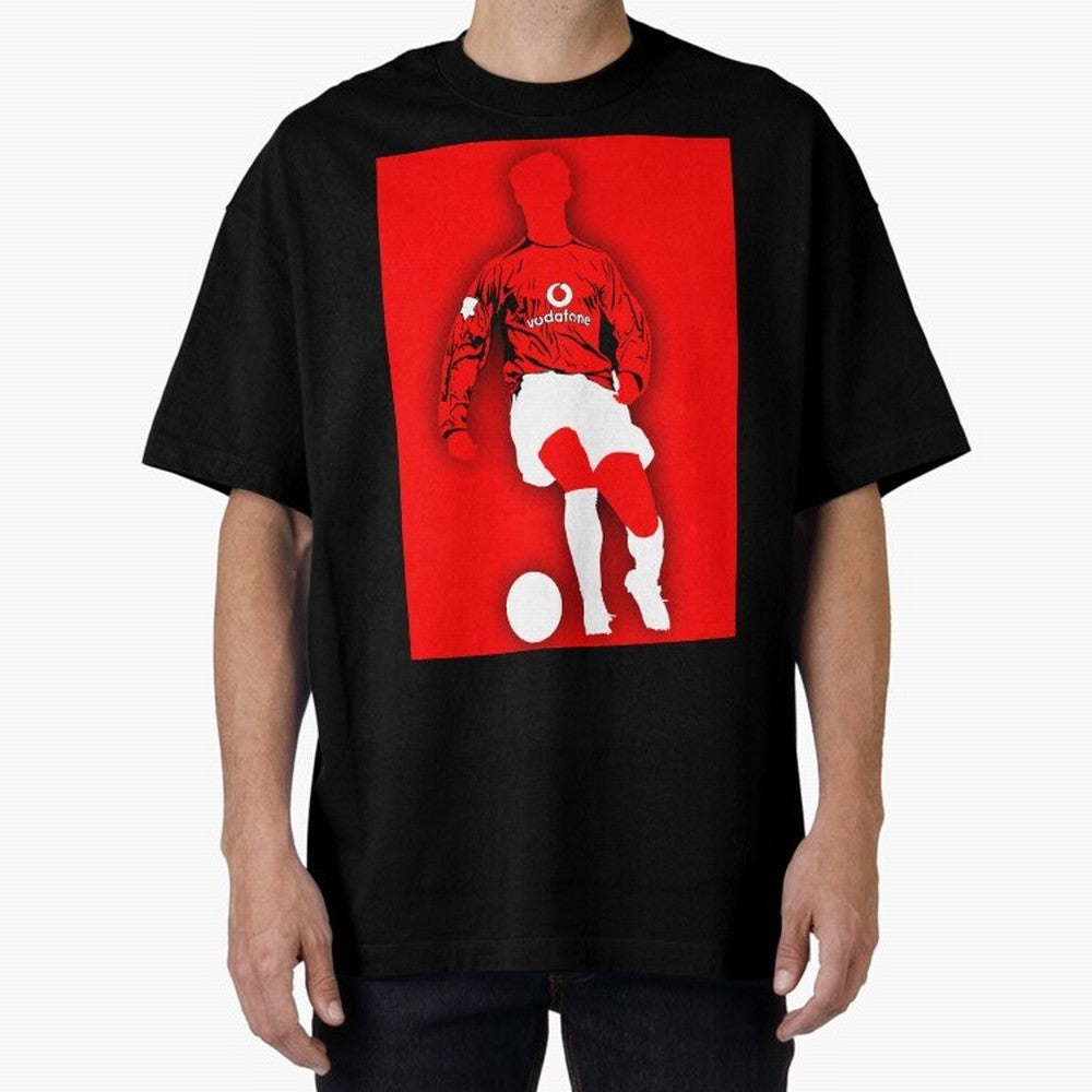 Cristiano Ronaldo Manchester United Silhouette ¨C Legendary Red Devil Artwork by GrizzlyGFX Oversized T-Shirt Experience the FIFA World Cup 2026 Journey through Messi and Cristiano Ronaldo Highlights, England, France and Netherlands Pride, Global