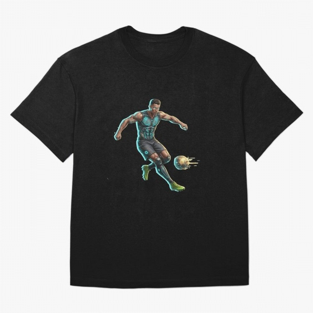 Cyberpunk Cristiano Ronaldo: Futuristic CR7 Kicking Glowing Soccer Ball Fan Art Oversized T-Shirt Bring Champion Energy into the FIFA World Cup 2026 Journey through Messi Highlights, England and Germany Pride, Retro Football Energy, Iconic