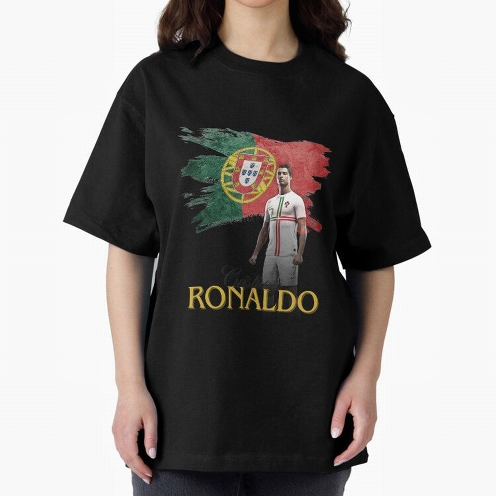 Cristiano Ronaldo - Portugal Flag Tribute (SIUUU!) Oversized T-Shirt Celebrate Fan Favorites in Global Football Passion for FIFA World Cup 2026 Group Stage, with Cristiano Ronaldo, Haaland and CR7, Spain, Match Day Excitement, Supporter Culture,