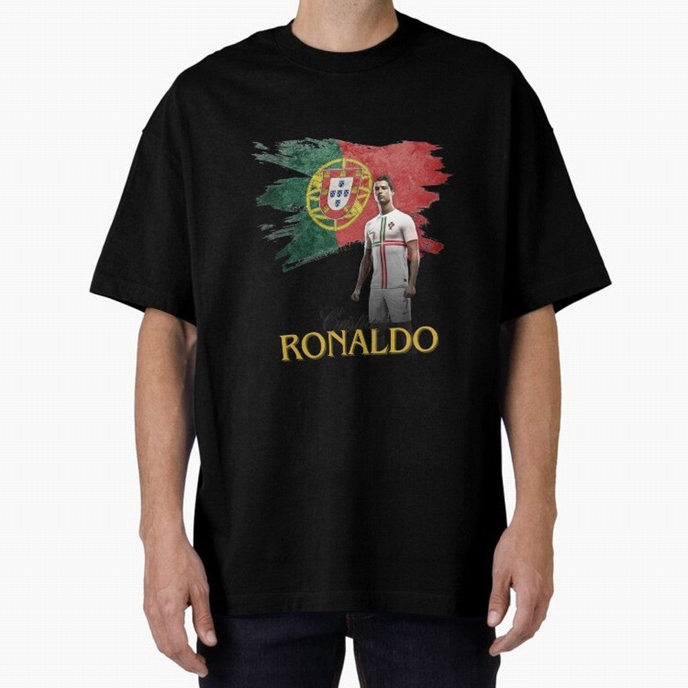 Cristiano Ronaldo - Portugal Flag Tribute (SIUUU!) Oversized T-Shirt Celebrate Fan Favorites in Global Football Passion for FIFA World Cup 2026 Group Stage, with Cristiano Ronaldo, Haaland and CR7, Spain, Match Day Excitement, Supporter Culture,