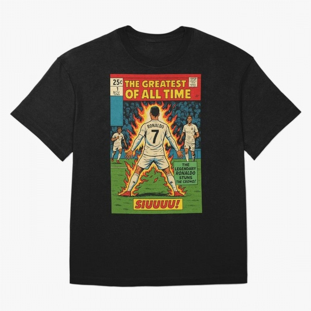 CR7 comic cover Oversized T-Shirt Support the Legends of Global Football Passion for FIFA World Cup 2026, Inspired by CR7, Spain, Football Festival Excitement, Trophy Ambitions, Country Rivalries and Star Player Buzz; Built for Supporters Chasing