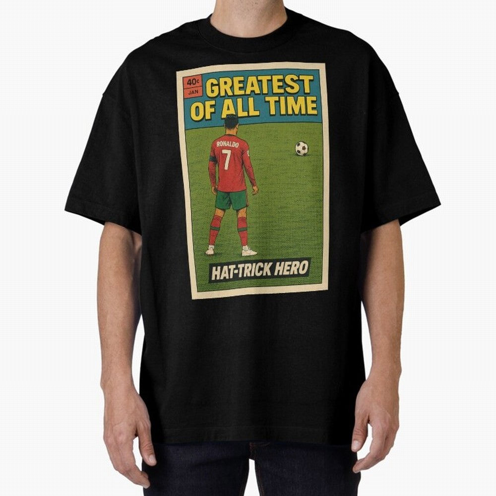 CR7 Comic Oversized T-Shirt Follow the Road to the FIFA World Cup 2026 USA Canada Mexico Journey through Cristiano Ronaldo, Haaland and CR7 Highlights, Argentina, France and Brazil Pride, Football Festival Excitement, Trophy Ambitions, Country