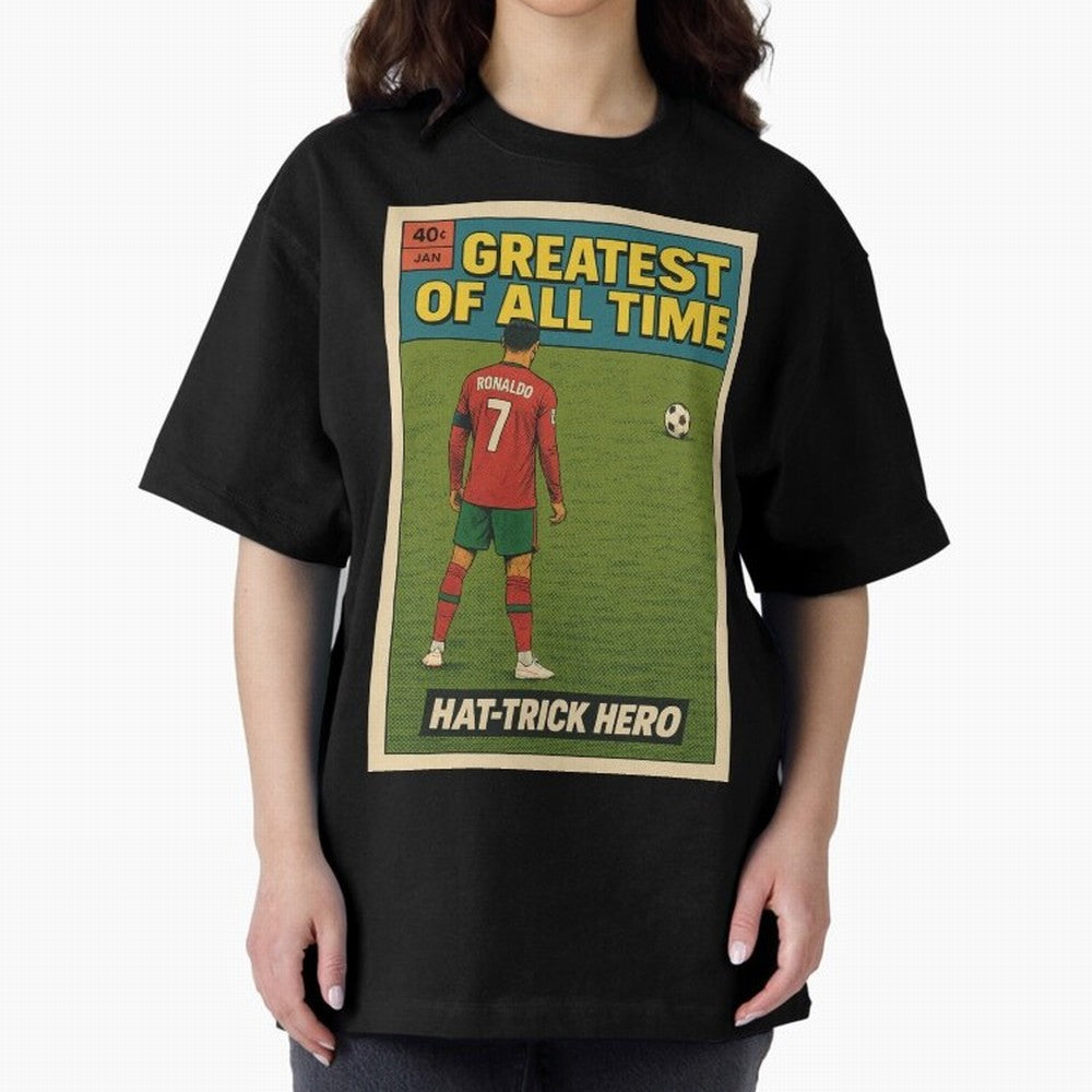 CR7 Comic Oversized T-Shirt Follow the Road to the FIFA World Cup 2026 USA Canada Mexico Journey through Cristiano Ronaldo, Haaland and CR7 Highlights, Argentina, France and Brazil Pride, Football Festival Excitement, Trophy Ambitions, Country