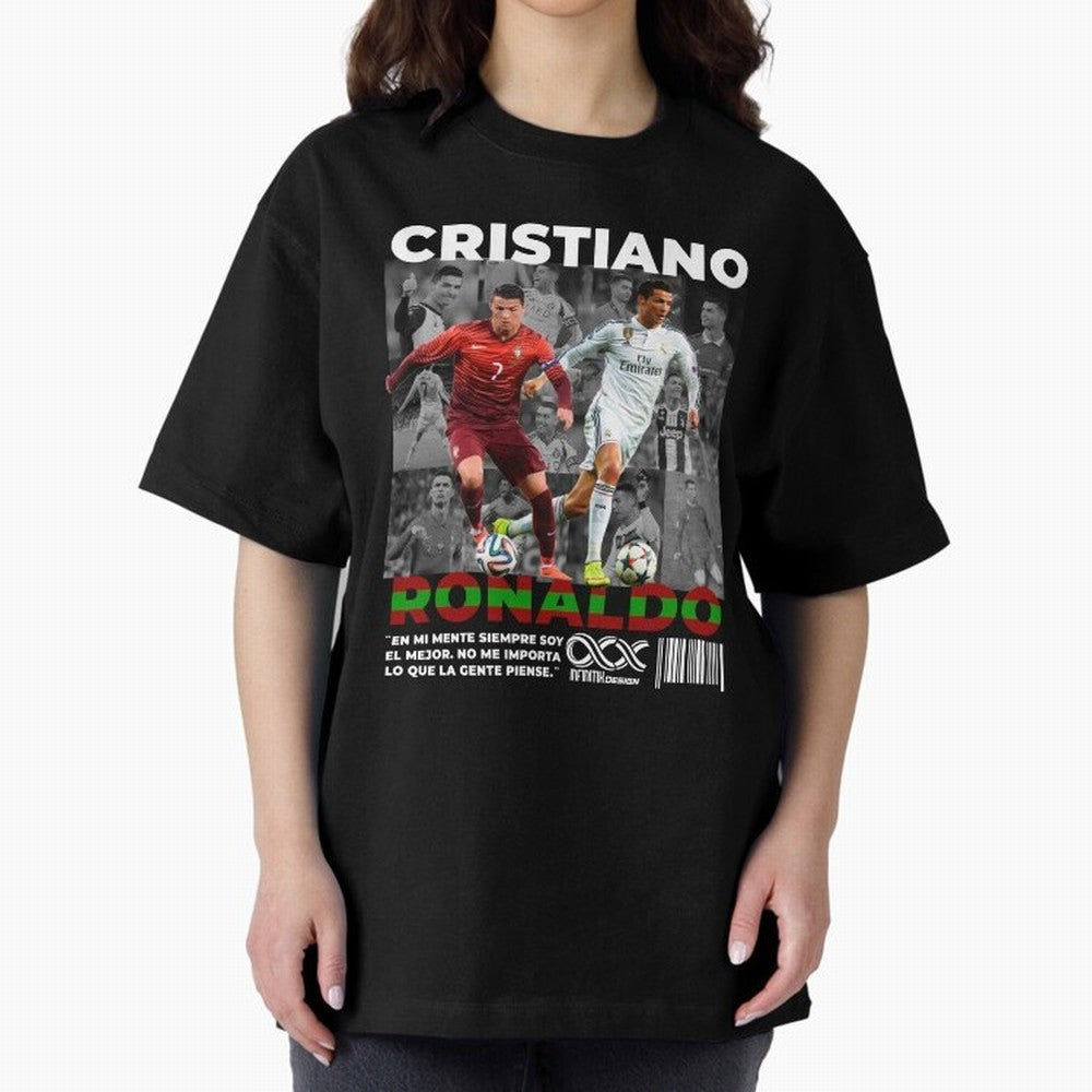 Cristiano Ronaldo Collage Oversized T-Shirt Share the Excitement of FIFA World Cup 2026 Group Stage for Fans of Haaland and England, Bringing Championship Spirit, Famous Goals, Roaring Crowds and International Football Unity; Ideal for Passionate
