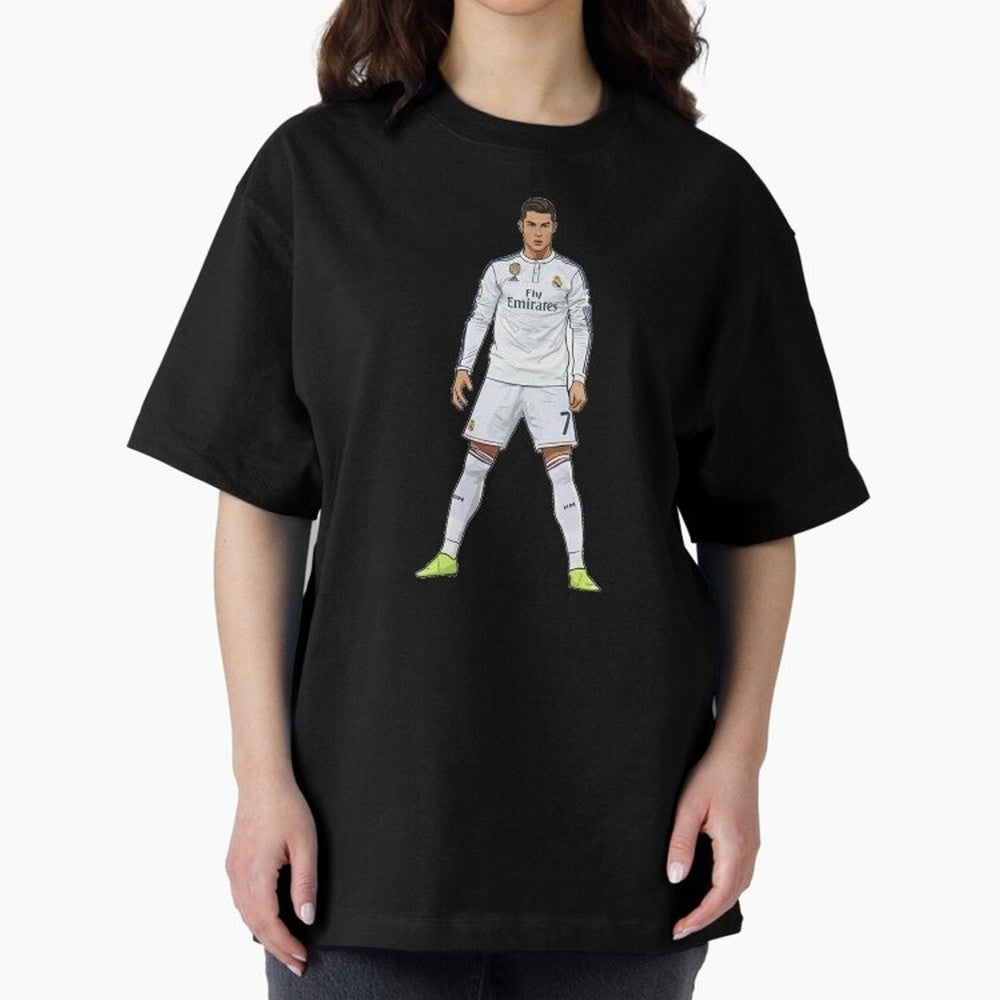 Cristiano Ronaldo at Madrid | Football Legend Oversized T-Shirt Celebrate the Stars of Match Day Hype around FIFA World Cup 2026 USA Canada Mexico, Mbappe, Netherlands, Classic Soccer Heritage, Championship Pressure, Fan Loyalty and International