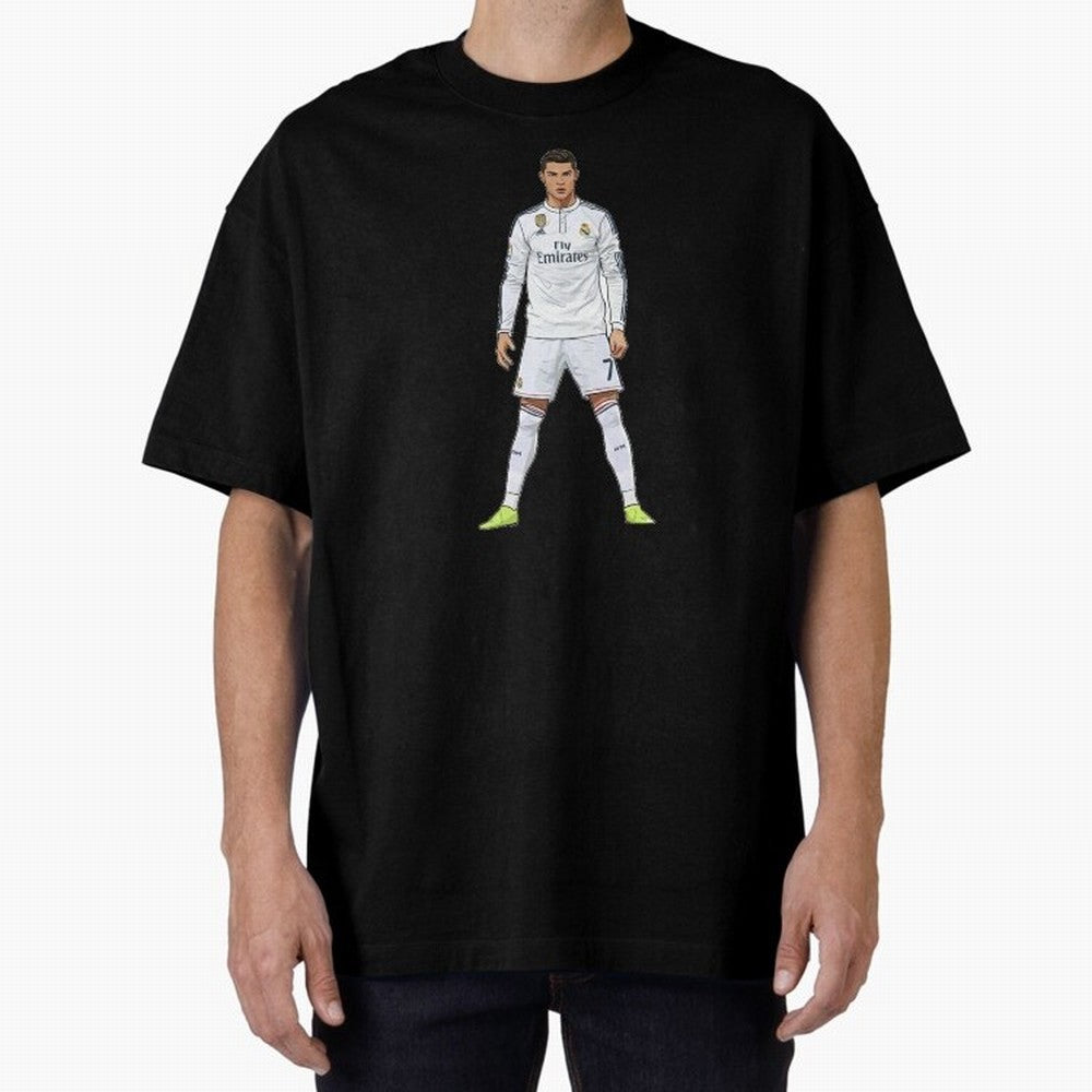 Cristiano Ronaldo at Madrid | Football Legend Oversized T-Shirt Celebrate the Stars of Match Day Hype around FIFA World Cup 2026 USA Canada Mexico, Mbappe, Netherlands, Classic Soccer Heritage, Championship Pressure, Fan Loyalty and International
