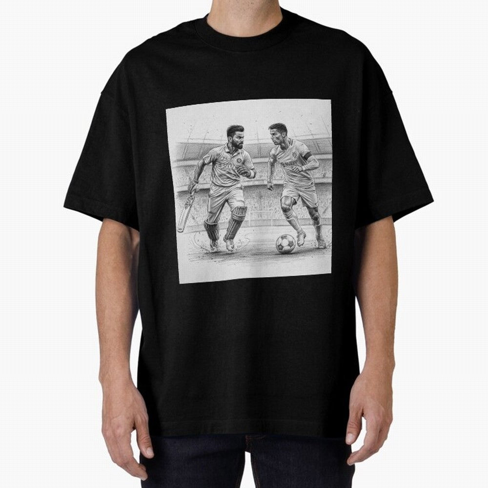 Virat Kohli and Cristiano Ronaldo Oversized T-Shirt Create the FIFA World Cup 2026 Group Stage Journey through Haaland Highlights, Brazil Pride, Champion Mindset, Group Stage Buzz, Knockout Tension and Passionate Fan Culture; Great for Supporters