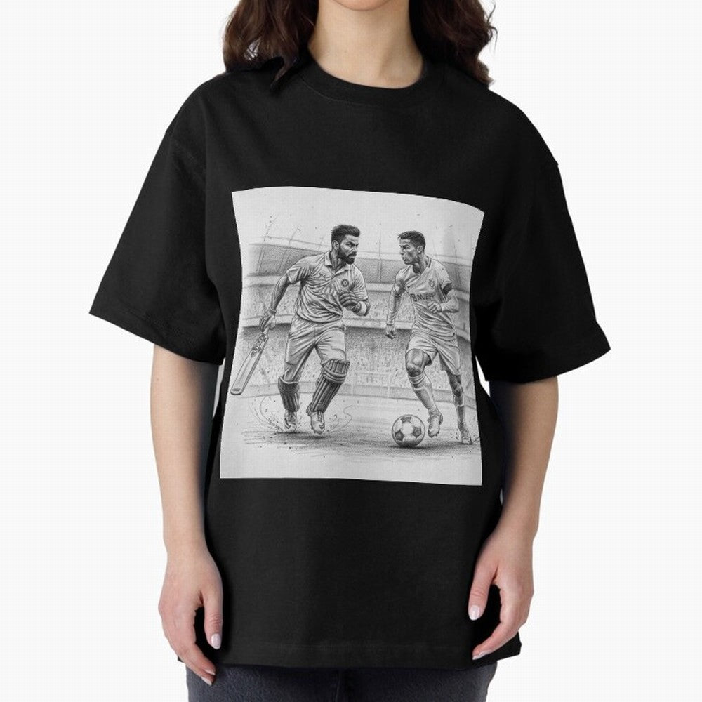 Virat Kohli and Cristiano Ronaldo Oversized T-Shirt Create the FIFA World Cup 2026 Group Stage Journey through Haaland Highlights, Brazil Pride, Champion Mindset, Group Stage Buzz, Knockout Tension and Passionate Fan Culture; Great for Supporters