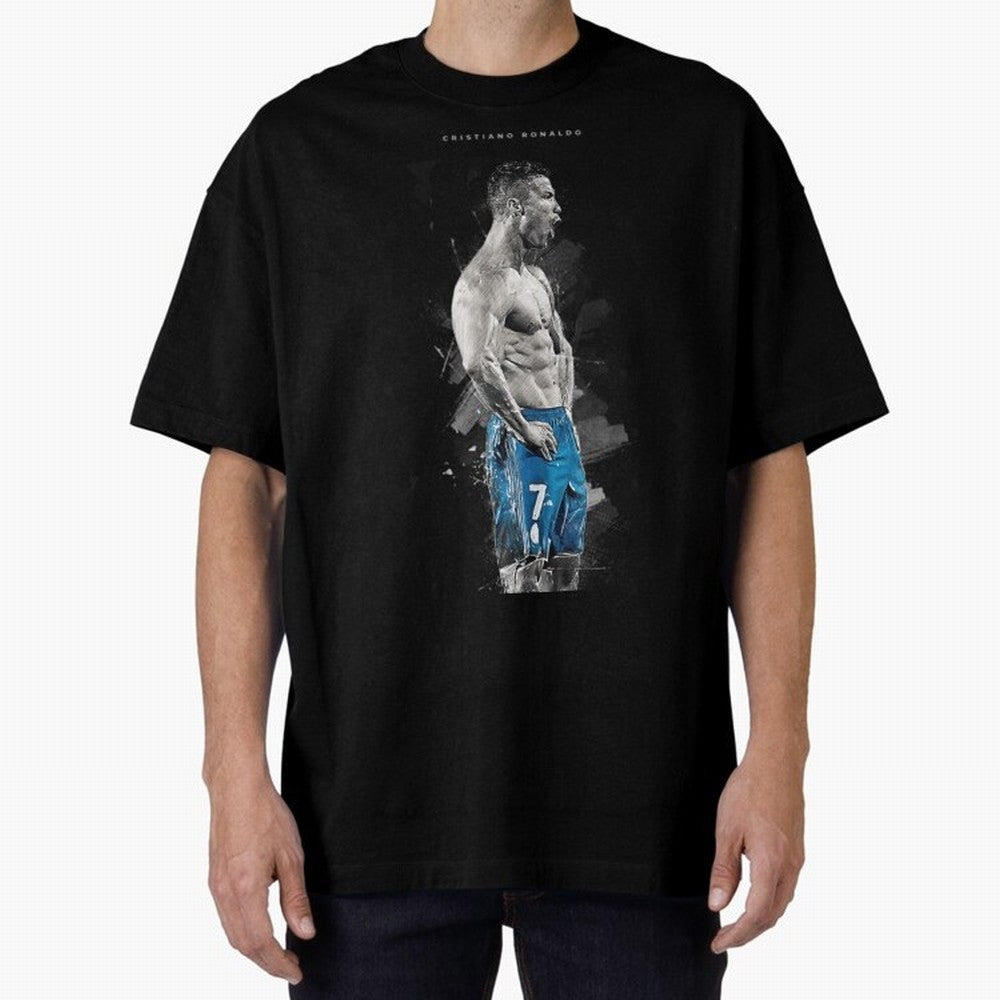Abstract Football Player Celebration Artwork For Men And Gift For Soccer Fans Oversized T-Shirt Capture Stadium Memories from Match Day Hype around FIFA World Cup 2026 USA Canada Mexico, Neymar, Haaland and Cristiano Ronaldo, France and Portugal,