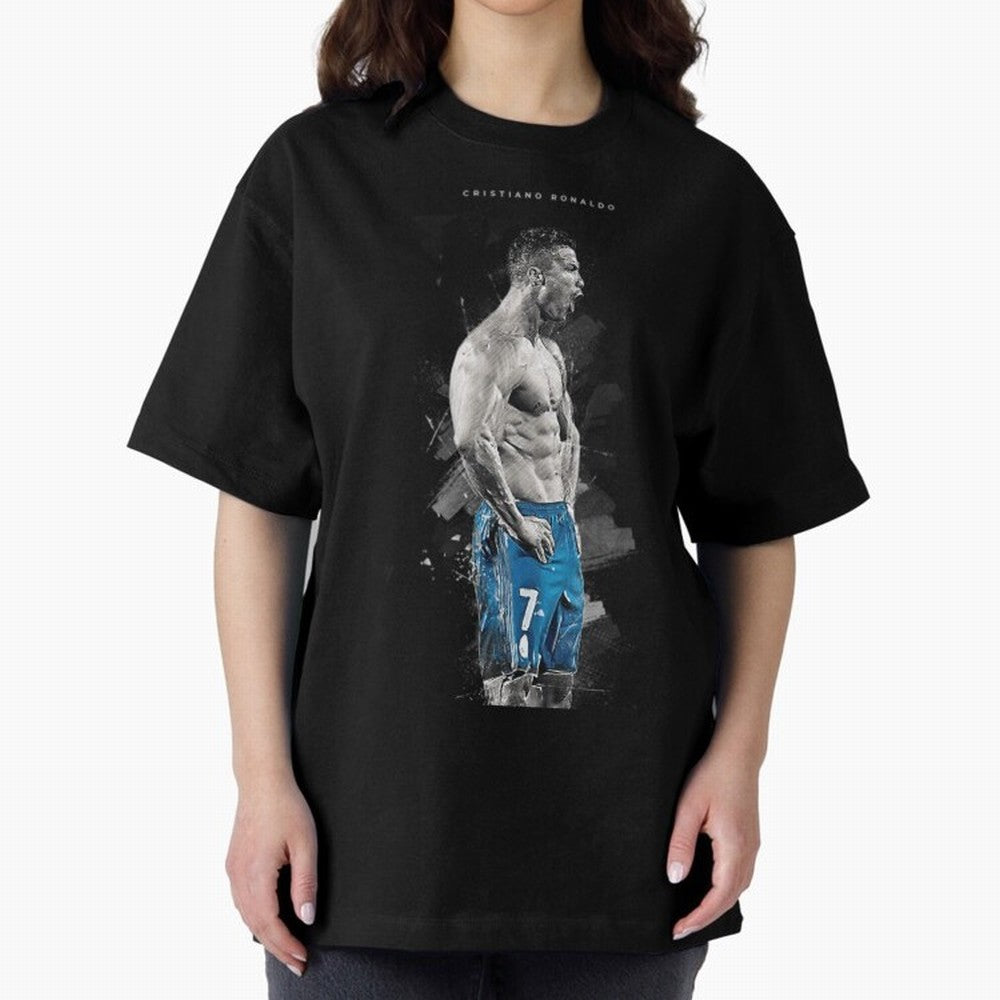 Abstract Football Player Celebration Artwork For Men And Gift For Soccer Fans Oversized T-Shirt Capture Stadium Memories from Match Day Hype around FIFA World Cup 2026 USA Canada Mexico, Neymar, Haaland and Cristiano Ronaldo, France and Portugal,