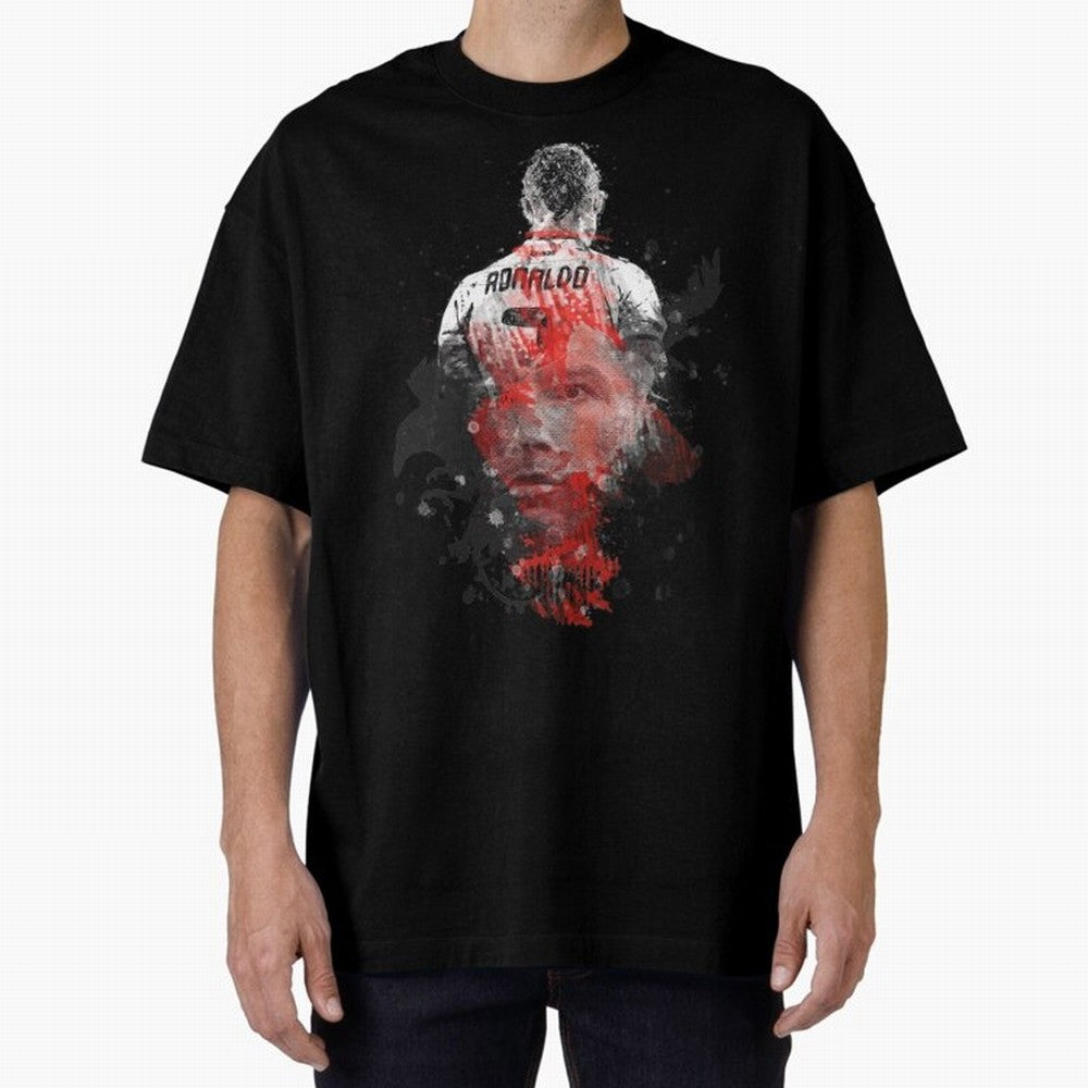 Abstract Football Player Portrait Retro Poster Art For Men, Gift For Soccer Fans Oversized T-Shirt Create FIFA World Cup 2026 USA Canada Mexico Spirit, Connected to Argentina and Brazil, Cristiano Ronaldo, Haaland and CR7, Vintage Soccer Flavor,