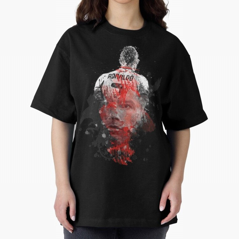 Abstract Football Player Portrait Retro Poster Art For Men, Gift For Soccer Fans Oversized T-Shirt Create FIFA World Cup 2026 USA Canada Mexico Spirit, Connected to Argentina and Brazil, Cristiano Ronaldo, Haaland and CR7, Vintage Soccer Flavor,