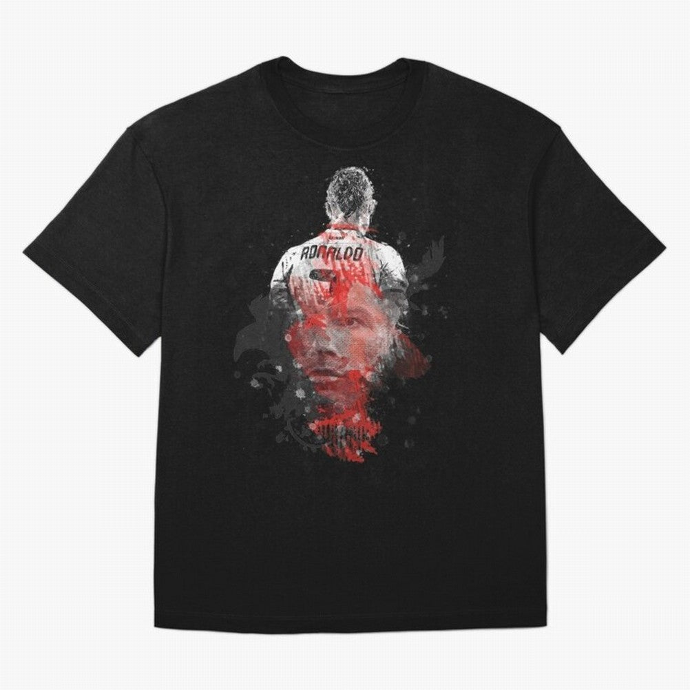 Abstract Football Player Portrait Retro Poster Art For Men, Gift For Soccer Fans Oversized T-Shirt Create FIFA World Cup 2026 USA Canada Mexico Spirit, Connected to Argentina and Brazil, Cristiano Ronaldo, Haaland and CR7, Vintage Soccer Flavor,
