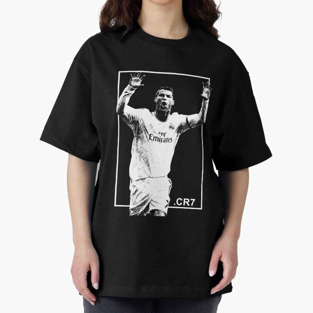 Cristiano Ronaldo CR7 in Black and White Design Oversized T-Shirt Treasure FIFA World Cup 2026 Group Stage Featuring Haaland, Brazil Energy, Vintage Soccer Flavor, Modern Football Stars, National Flags and Final Night Emotion; Made for Die Hard