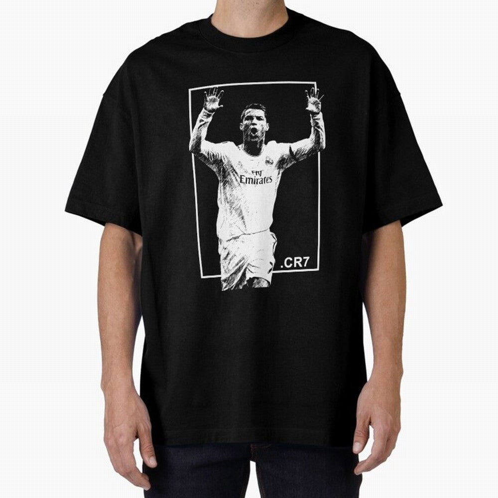 Cristiano Ronaldo CR7 in Black and White Design Oversized T-Shirt Treasure FIFA World Cup 2026 Group Stage Featuring Haaland, Brazil Energy, Vintage Soccer Flavor, Modern Football Stars, National Flags and Final Night Emotion; Made for Die Hard