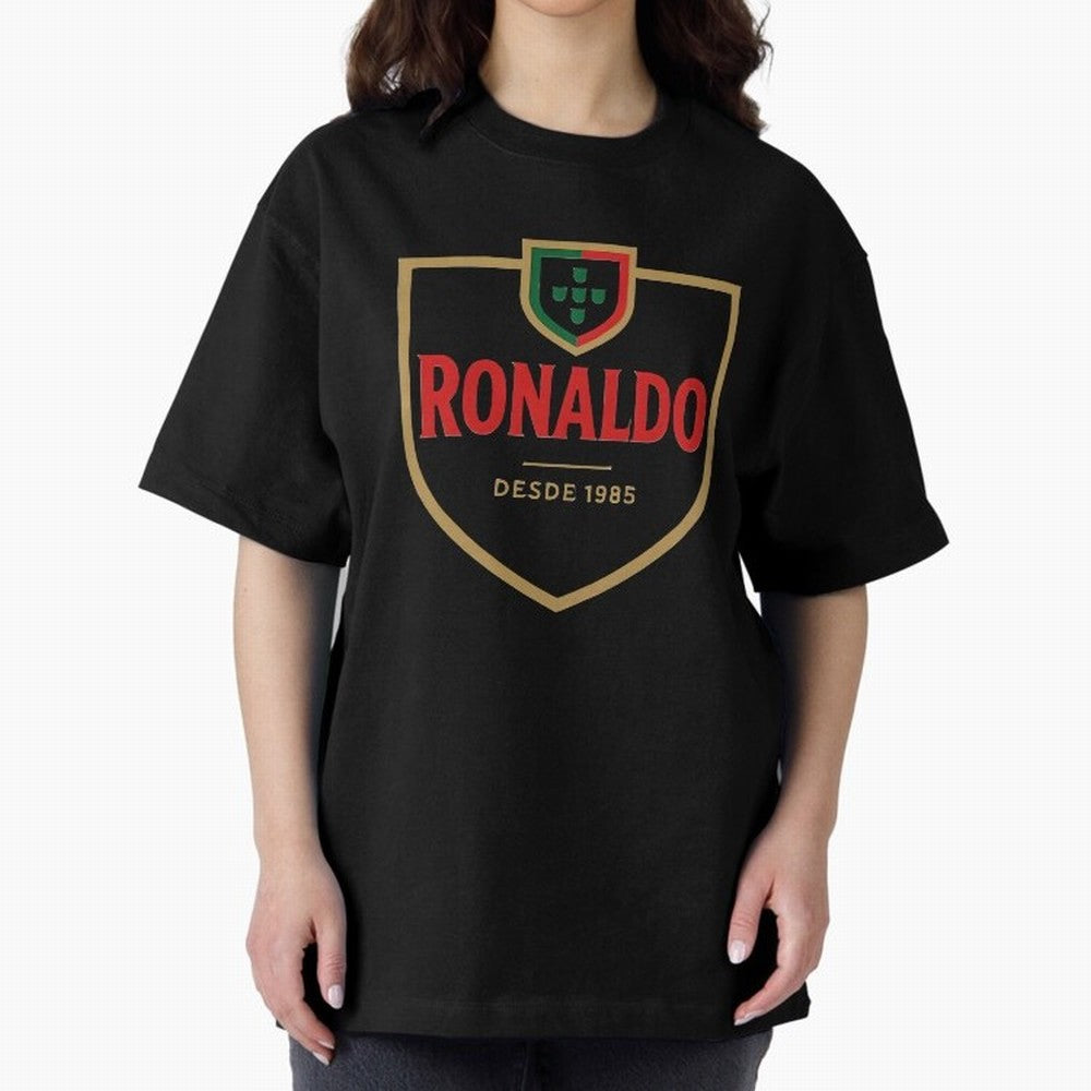 Ronaldo Emblem Sticker ¨C Gold Crest Parody Design Oversized T-Shirt Celebrate Supporters United by FIFA World Cup 2026 USA Canada Mexico Spirit, Filled with England, France and Netherlands, Cristiano Ronaldo, Worldwide Fan Energy, Dramatic Goals,