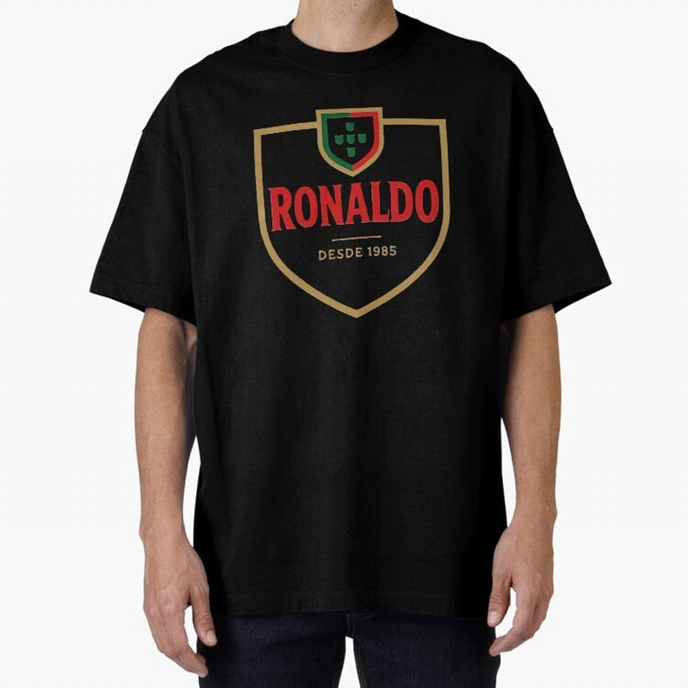 Ronaldo Emblem Sticker ¨C Gold Crest Parody Design Oversized T-Shirt Celebrate Supporters United by FIFA World Cup 2026 USA Canada Mexico Spirit, Filled with England, France and Netherlands, Cristiano Ronaldo, Worldwide Fan Energy, Dramatic Goals,