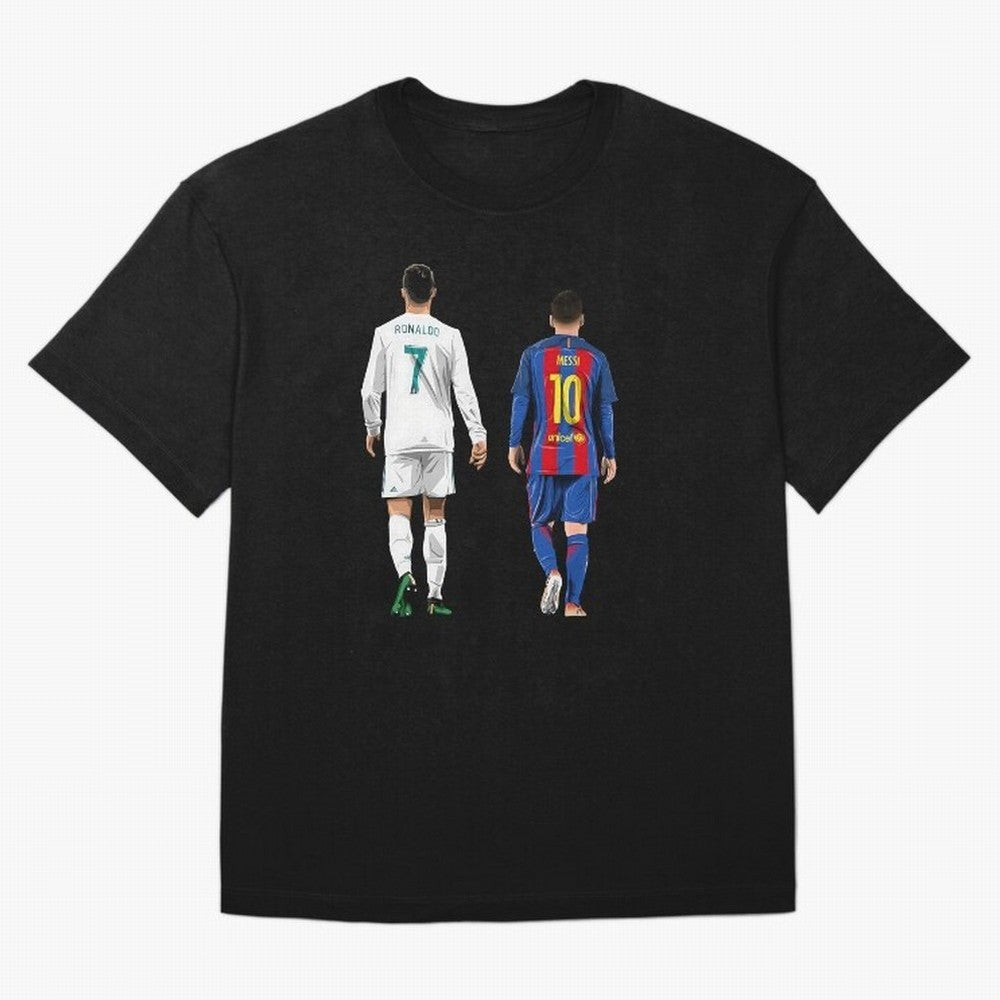 Cristiano Ronaldo & Messi vector Oversized T-Shirt Honor Football Greatness during Match Day Hype around FIFA World Cup 2026, Mbappe, Portugal, Spain and Germany, Soccer Culture, Superstar Moments, National Team Dreams and Competitive Fire; Created