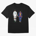 Cristiano Ronaldo & Messi vector Oversized T-Shirt Honor Football Greatness during Match Day Hype around FIFA World Cup 2026, Mbappe, Portugal, Spain and Germany, Soccer Culture, Superstar Moments, National Team Dreams and Competitive Fire; Created