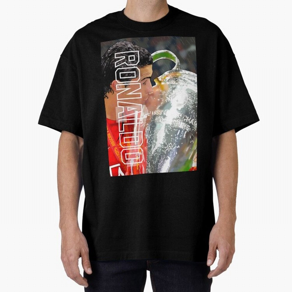 Cristiano Ronaldo ¨C 2008 Manchester United Champions League Glory Artwork by GrizzlyGFX Oversized T-Shirt Follow the Final Road of the FIFA World Cup 2026 Journey through Neymar Highlights, Spain Pride, Goal Celebration Energy, Supporter Heritage,