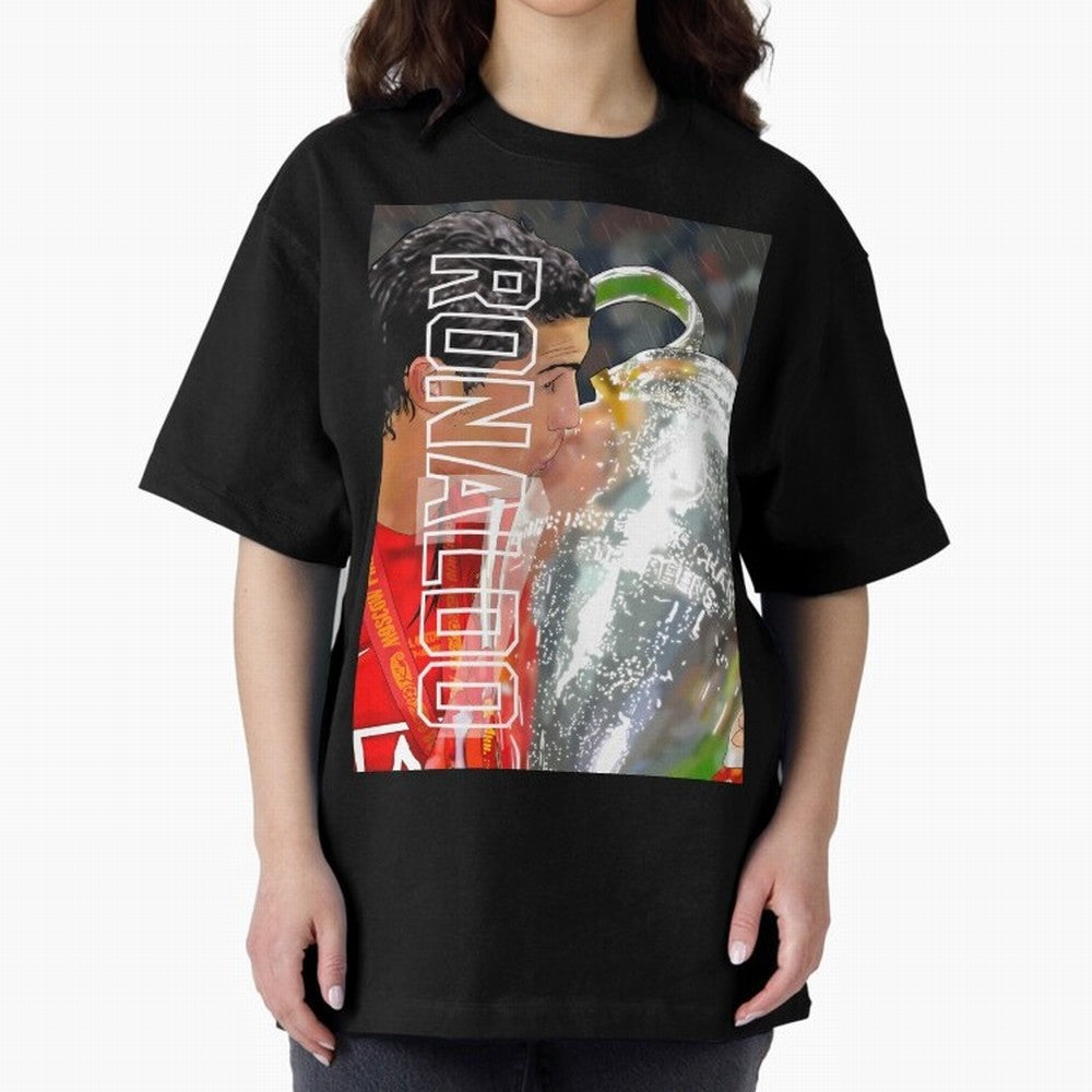 Cristiano Ronaldo ¨C 2008 Manchester United Champions League Glory Artwork by GrizzlyGFX Oversized T-Shirt Follow the Final Road of the FIFA World Cup 2026 Journey through Neymar Highlights, Spain Pride, Goal Celebration Energy, Supporter Heritage,