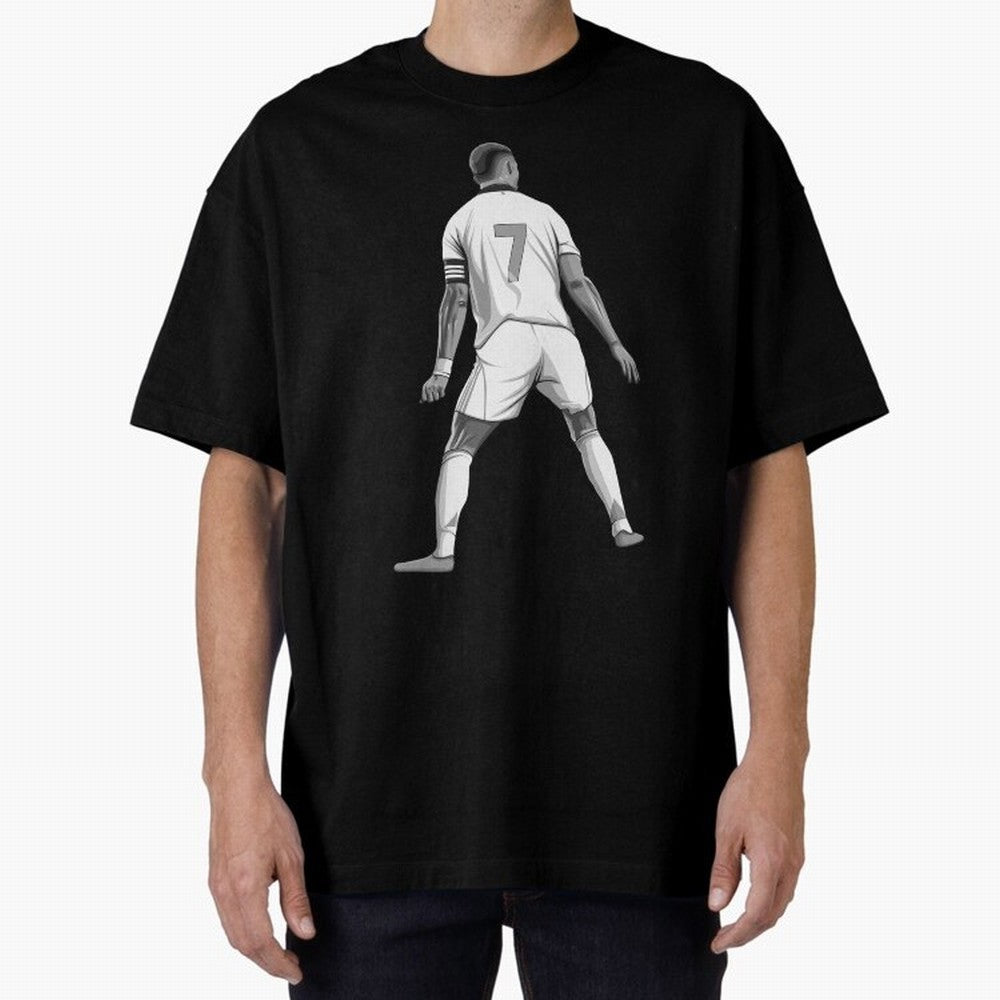 Cristiano Ronaldo Black and White Version Oversized T-Shirt Make Your Look Match FIFA World Cup 2026 Spirit, with England, France and Netherlands, Mbappe, Vintage Soccer Flavor, Modern Football Stars, National Flags and Final Night Emotion; Made